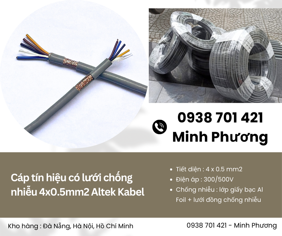 Cáp tín hiệu có lưới chống nhiễu 4x0.5mm2 Altek Kabel chính hãng, giao ngay